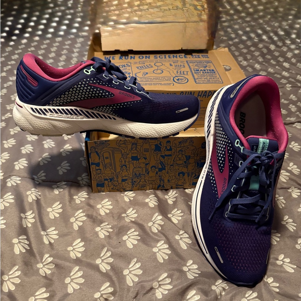 Women’s Brooks Pink and Purple Adrenaline 22 Shoes with Breathable Mesh